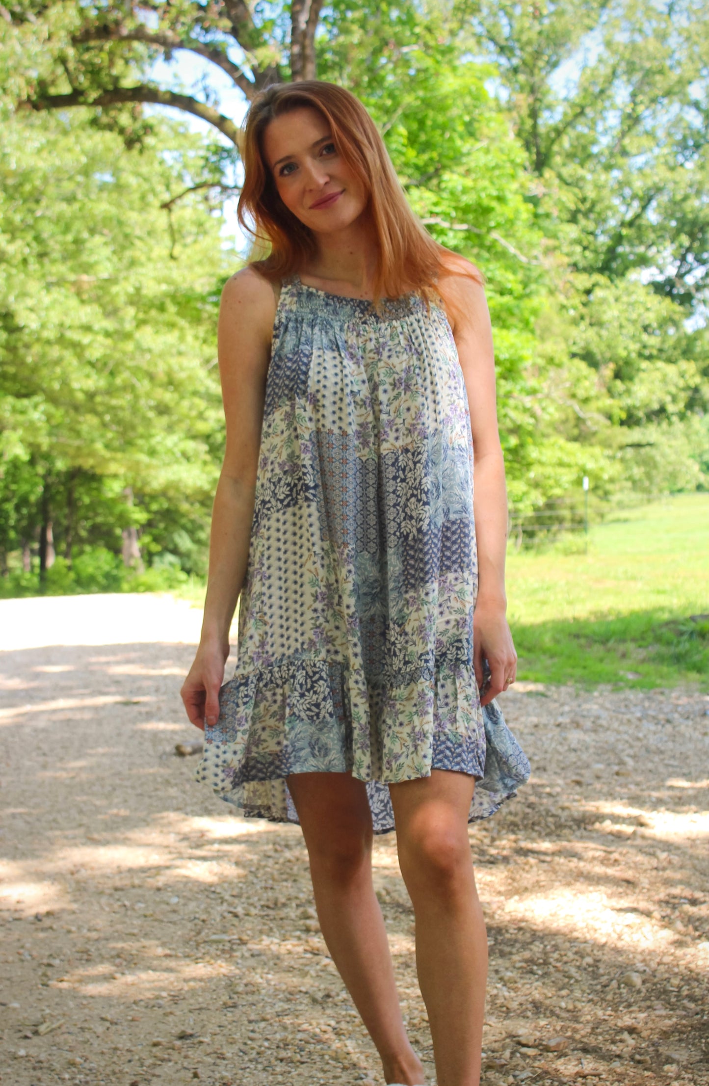 Blue Patchwork Mini Dress