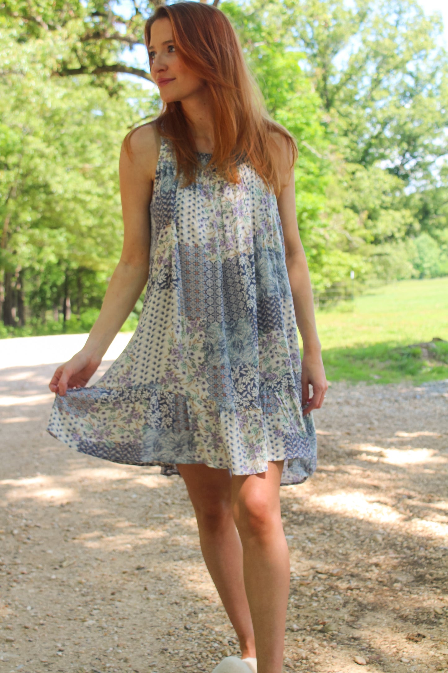 Blue Patchwork Mini Dress