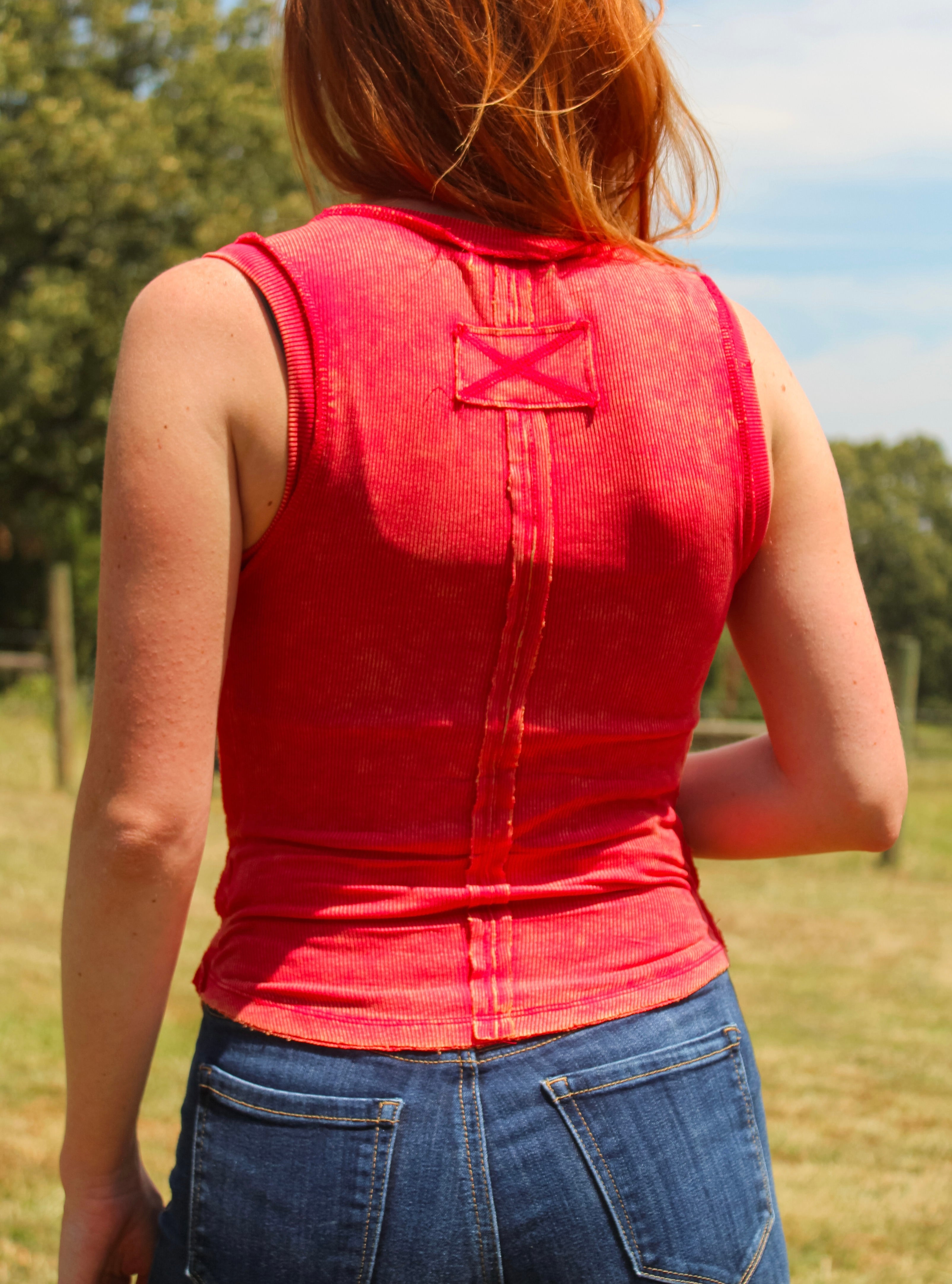 Red Ribbed Tank