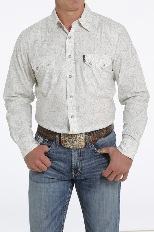 Cinch Cream Paisley Printed Snap Shirt