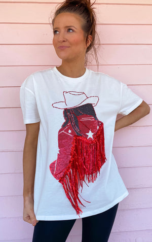 Red Fringe Cowgirl Tee