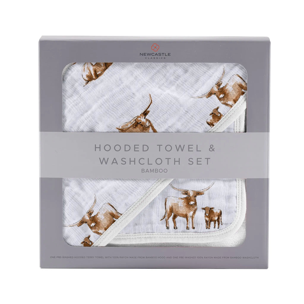 Longhorn Hooded Towel/Washcloth Set